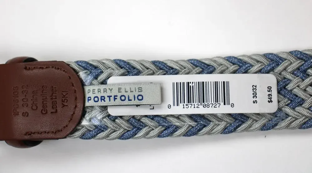 Perry Ellis Portfolio Belt Mens Size S 30-32 Blue Braided Stretch Leather New